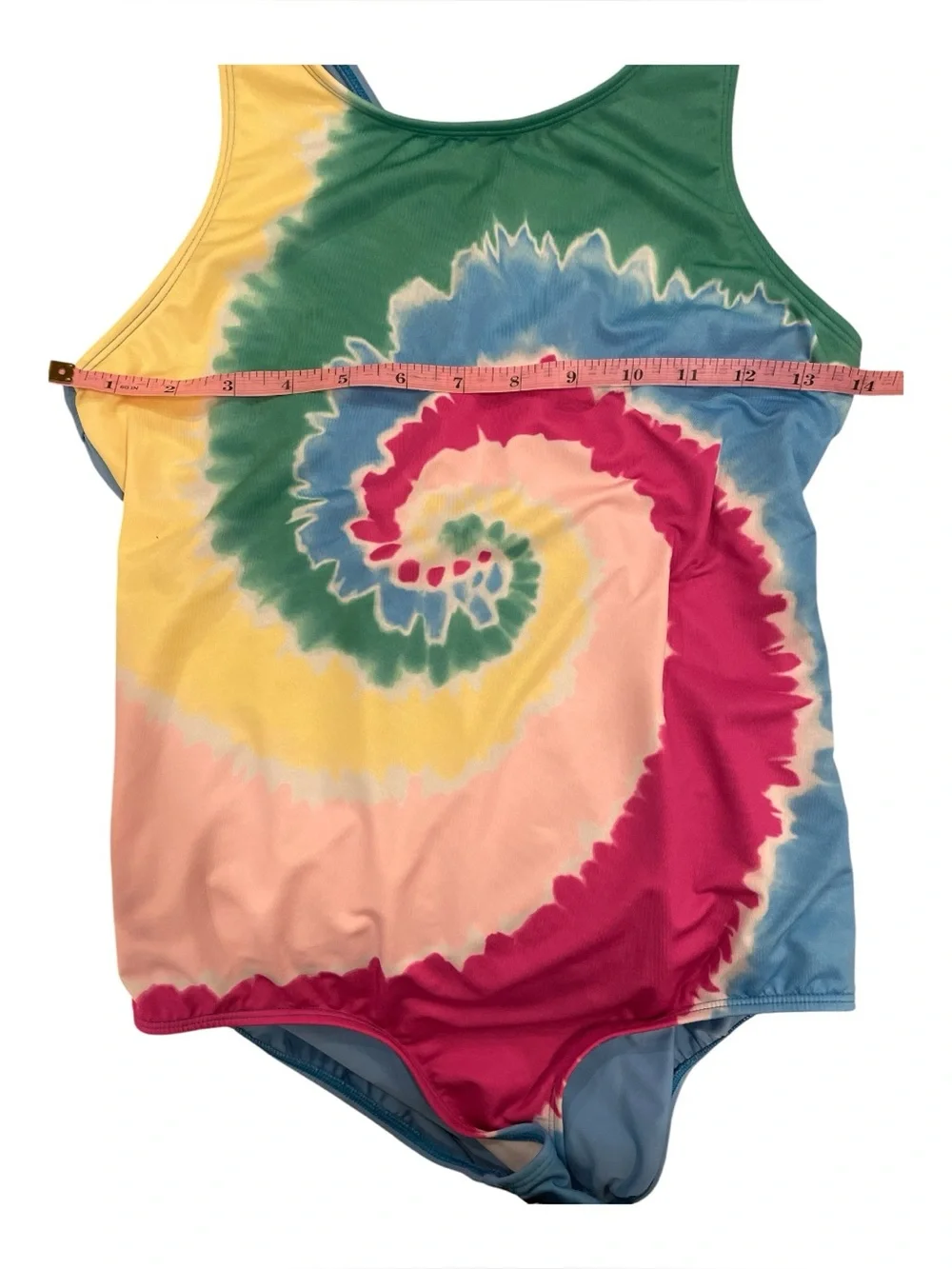 Lands' End Girls Size 16 One Piece Swimsuit Blue and Rainbow Tie Dye Colors